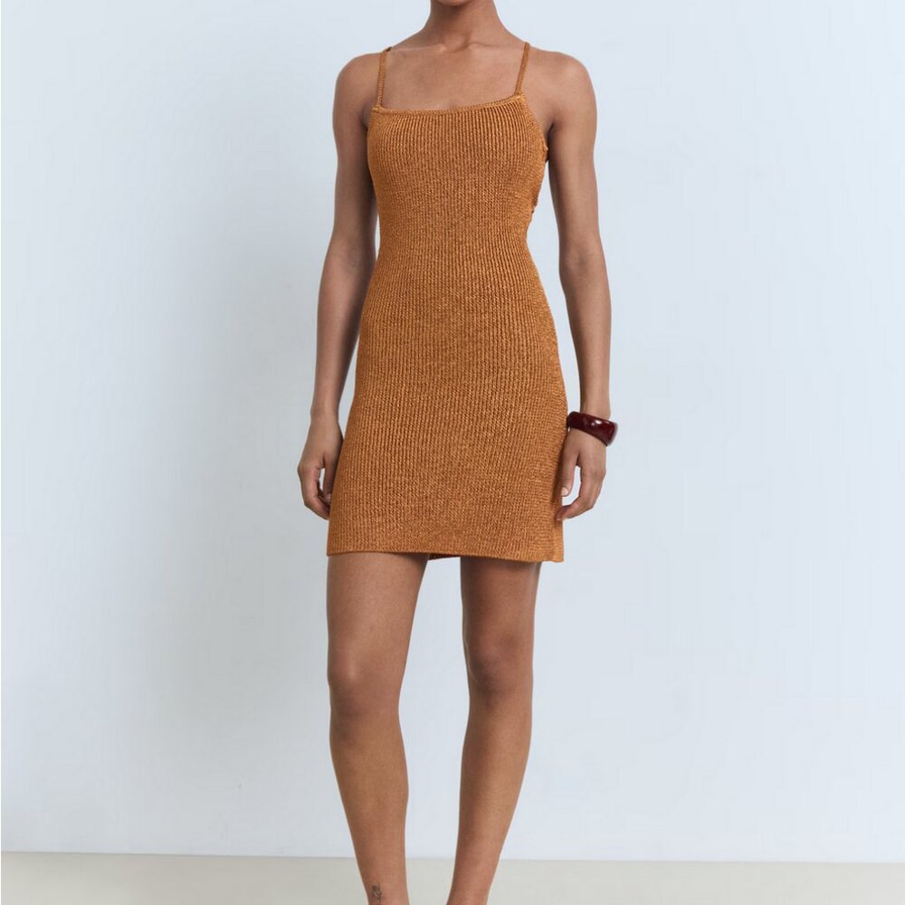 MANGO - Lurex dress with crossed back copper - 4 - Woman
